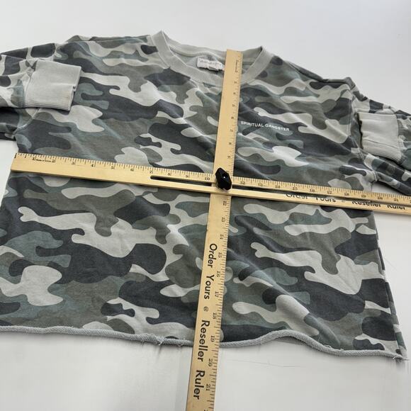 Spiritual Gangster Sweater Womens Small Mazzy Camo Sweatshirt Crewneck Raw Hem - Picture 7 of 9